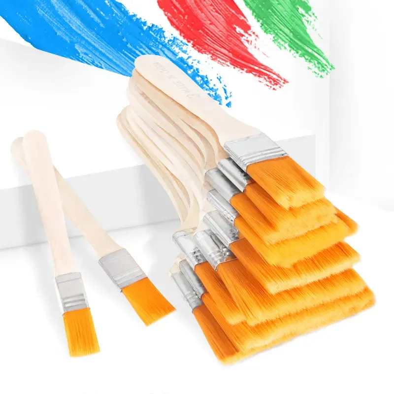 12 Piece Nylon Paint Brush Set for Acrylic Oil Watercolour Wooden Handle Art