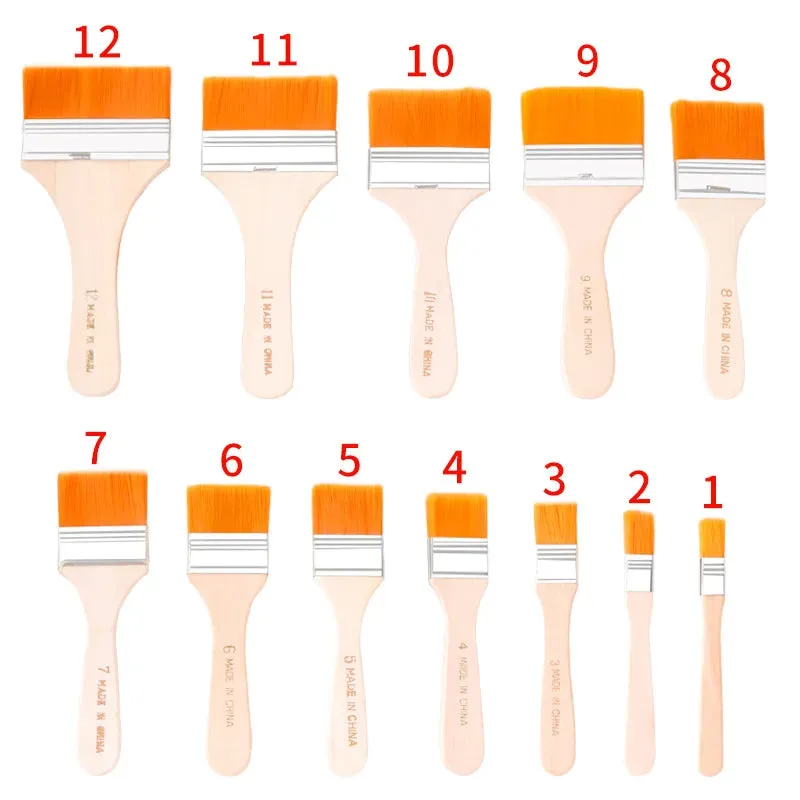 12 Piece Nylon Paint Brush Set for Acrylic Oil Watercolour Wooden Handle Art