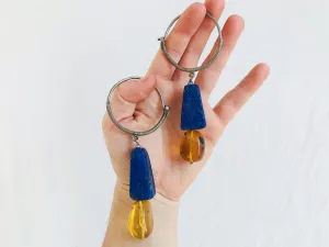 Amber & Lapis Earrings with Sterling Silver Ear Wire