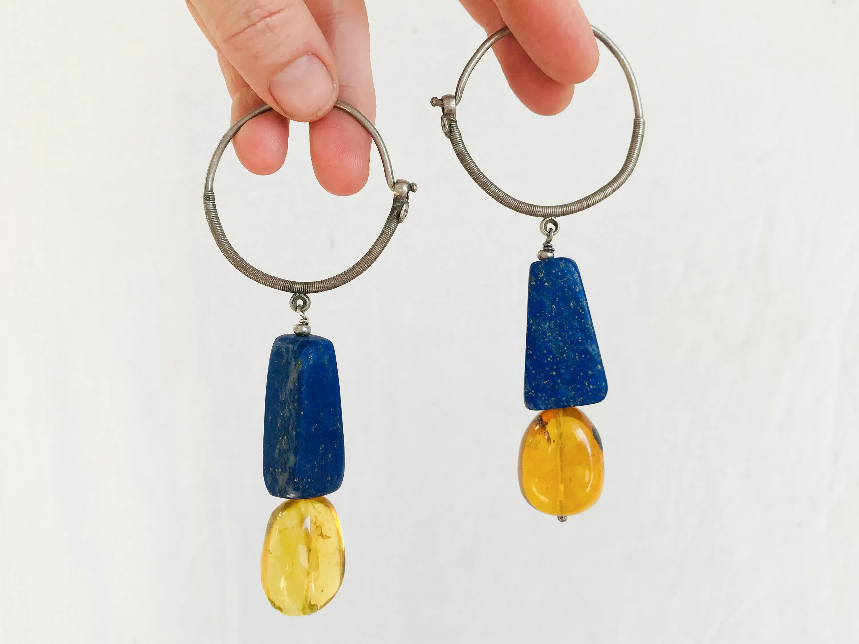 Amber & Lapis Earrings with Sterling Silver Ear Wire