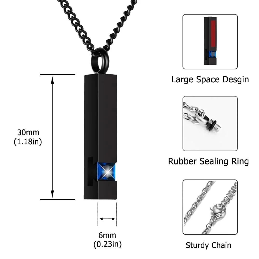 BGAFLOVE 3 Pcs Crystal Black Cremation Jewelry for Ashes Silver Urn Necklace for Ashes, Birthstone Cube Urns Memorial Ashes Necklace Pendant Keepsake, Cremation Urn Jewelry Bar Pendant with CZ