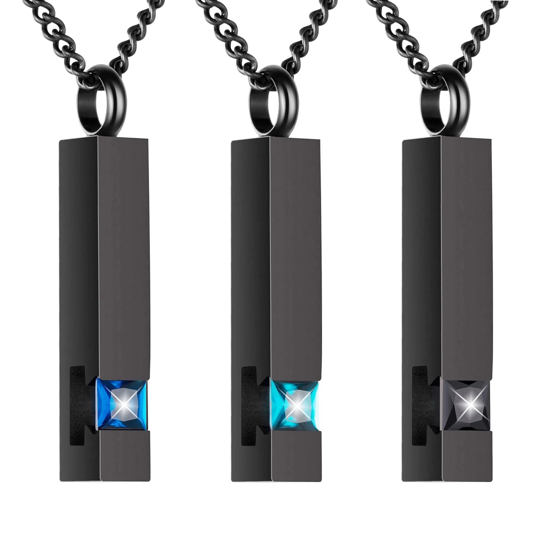 BGAFLOVE 3 Pcs Crystal Black Cremation Jewelry for Ashes Silver Urn Necklace for Ashes, Birthstone Cube Urns Memorial Ashes Necklace Pendant Keepsake, Cremation Urn Jewelry Bar Pendant with CZ