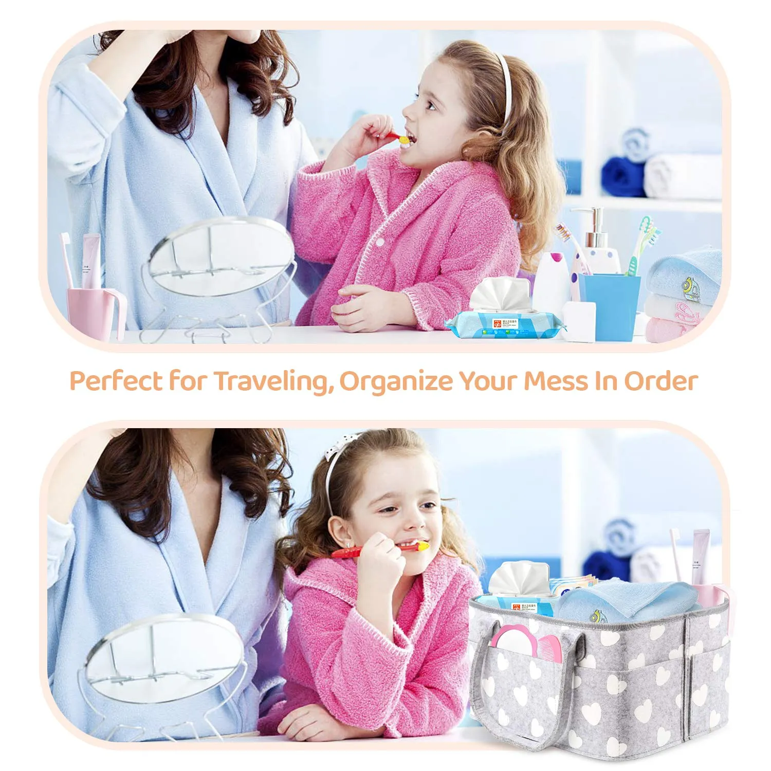 BOENFU Baby Diaper Caddy Nappy Organisers Nursery Storage Nappy Caddy Tote Newborn Shower Gift Basket Portable Car Travel Organizer with Detachable Divider and 10 Invisible Pockets for Mom Kids