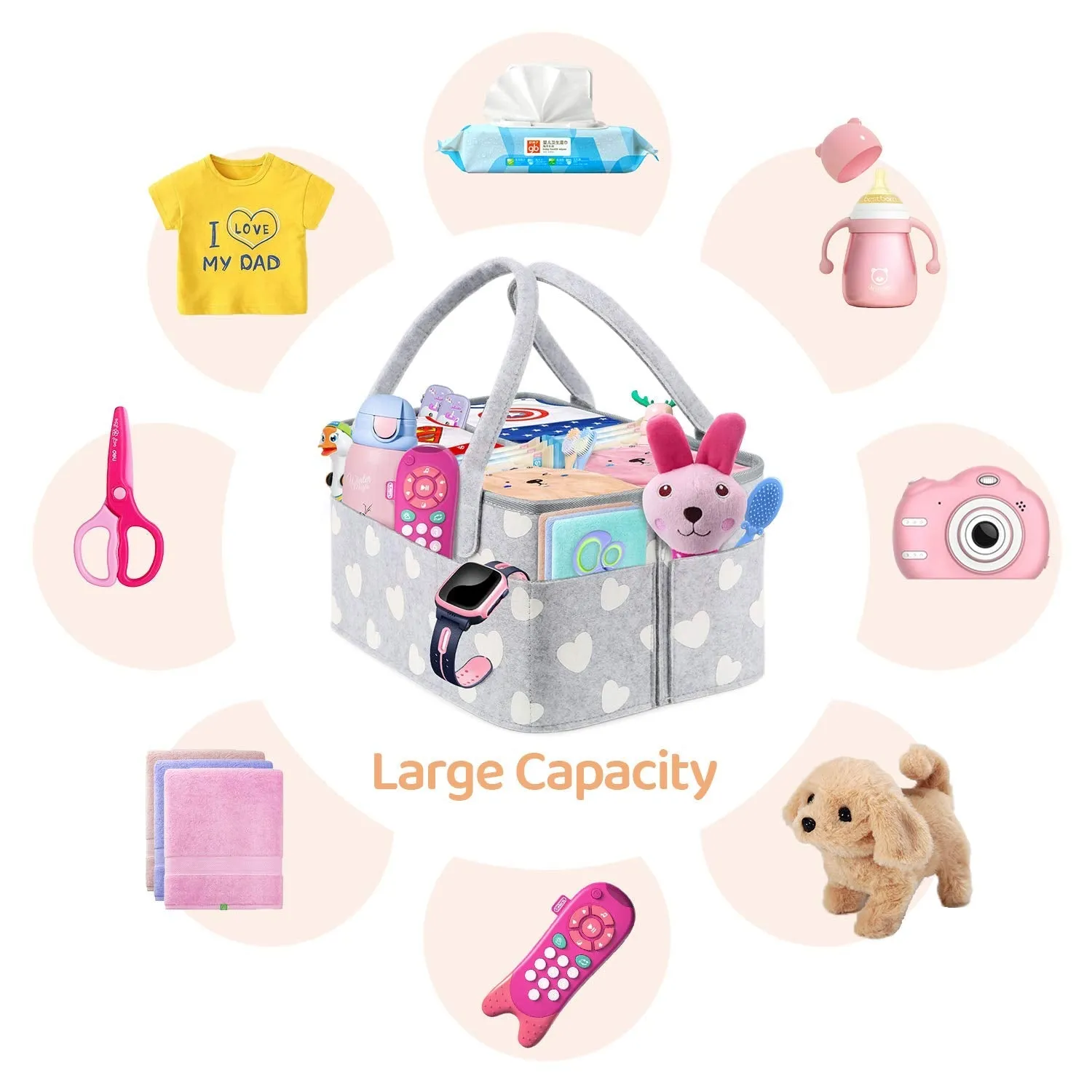BOENFU Baby Diaper Caddy Nappy Organisers Nursery Storage Nappy Caddy Tote Newborn Shower Gift Basket Portable Car Travel Organizer with Detachable Divider and 10 Invisible Pockets for Mom Kids