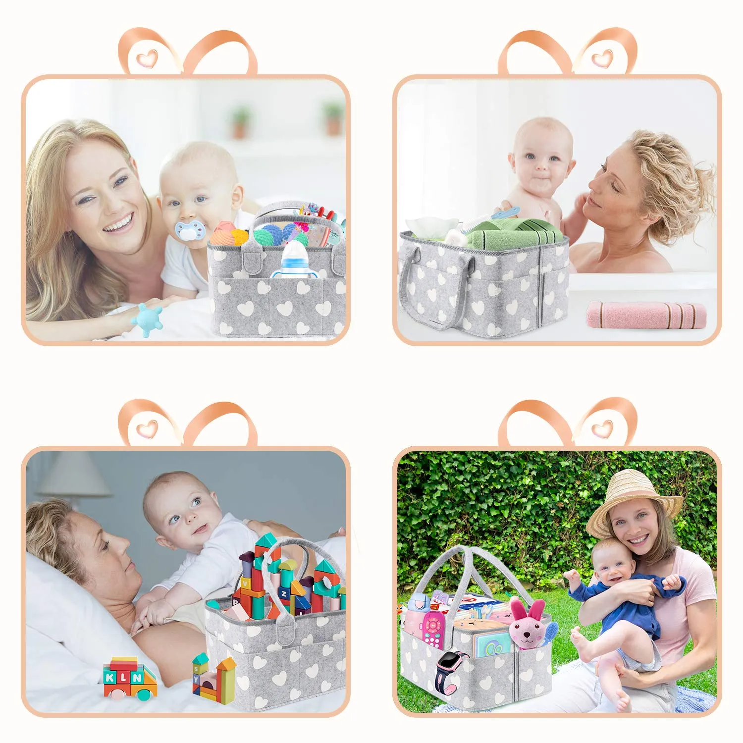 BOENFU Baby Diaper Caddy Nappy Organisers Nursery Storage Nappy Caddy Tote Newborn Shower Gift Basket Portable Car Travel Organizer with Detachable Divider and 10 Invisible Pockets for Mom Kids