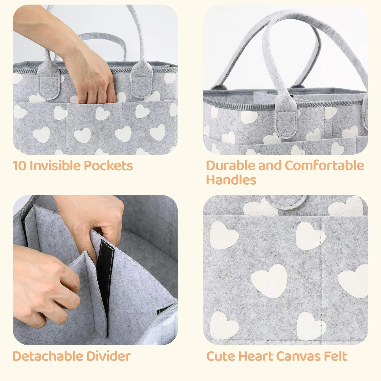 BOENFU Baby Diaper Caddy Nappy Organisers Nursery Storage Nappy Caddy Tote Newborn Shower Gift Basket Portable Car Travel Organizer with Detachable Divider and 10 Invisible Pockets for Mom Kids