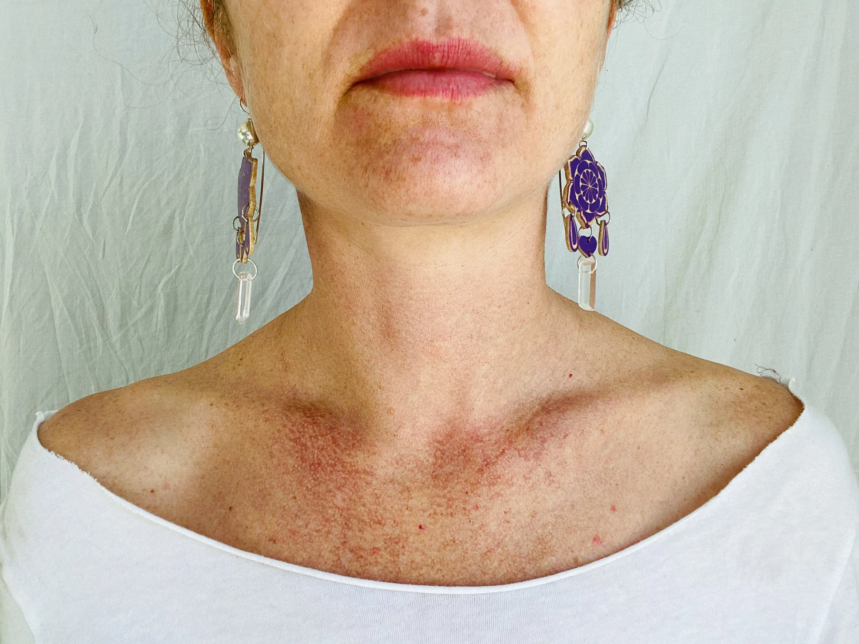 Carved Gourd Earrings. Silver & Quartz Crystal. Oaxaca, Mexico.
