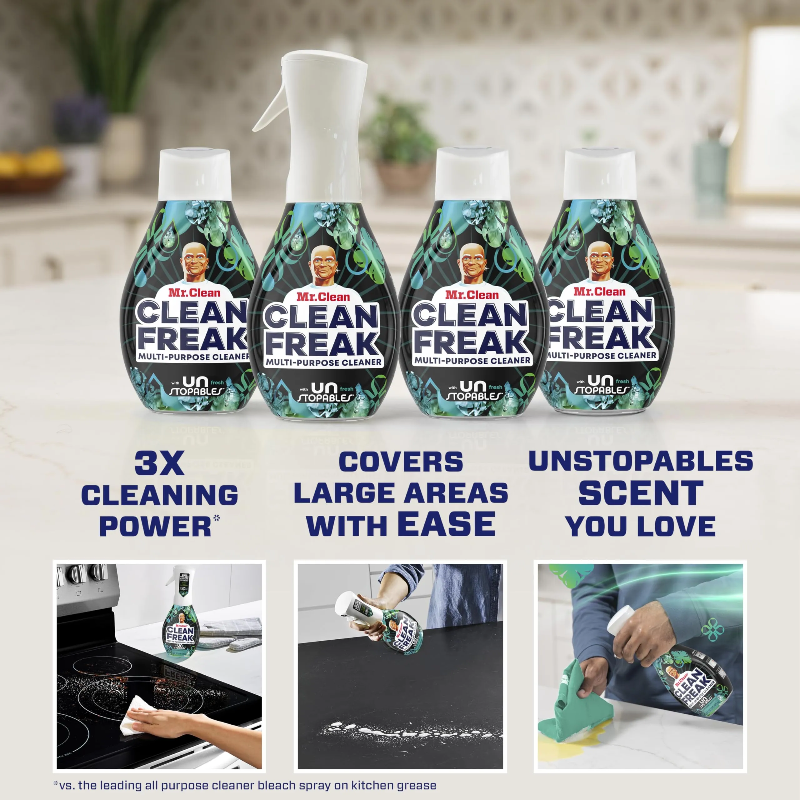 Mr. Clean Clean Freak Multi Surface Cleaning Spray, Deep Cleaning Mist Starter Kit and Refill Bundle, Unstopables Fresh Scent, 64 fl oz