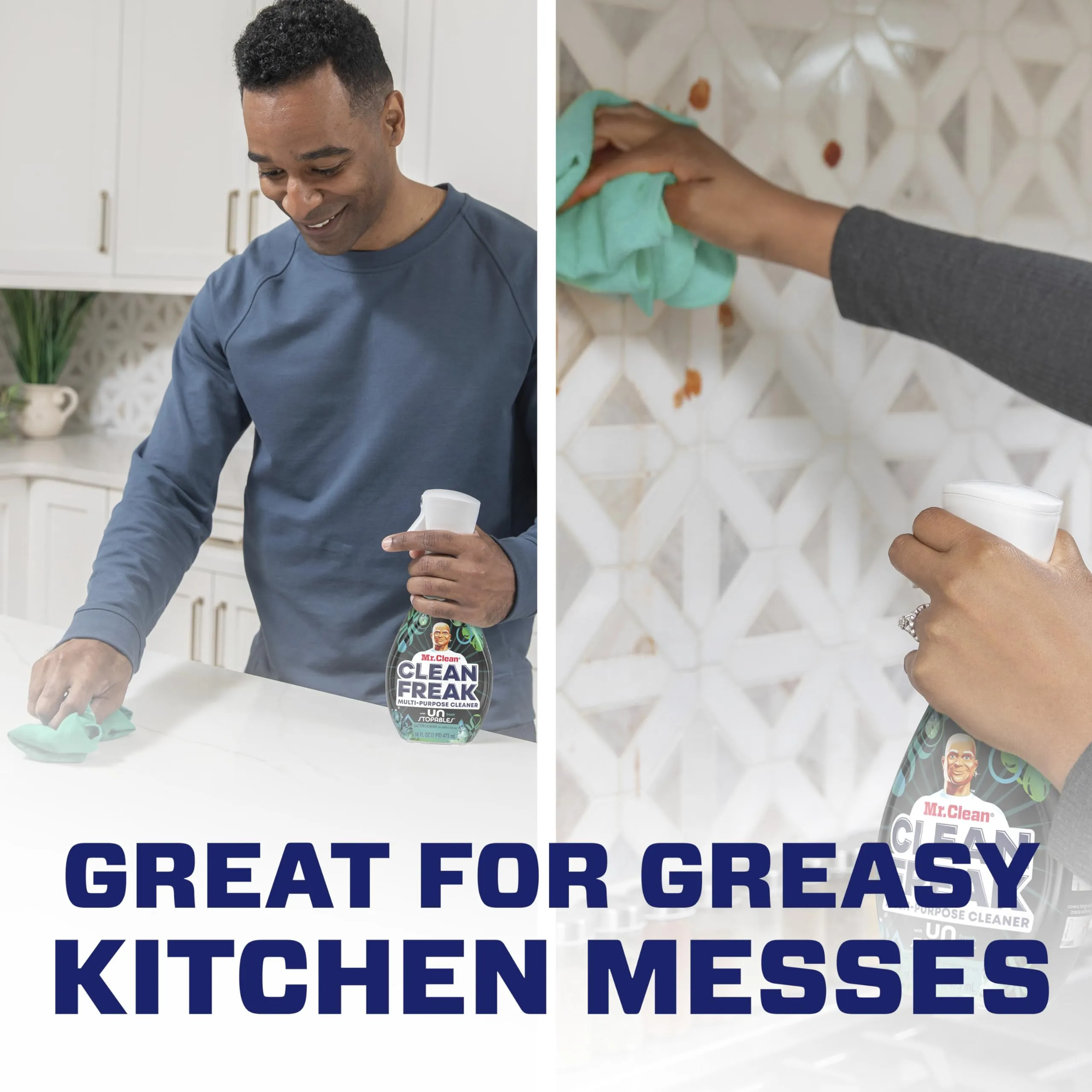 Mr. Clean Clean Freak Multi Surface Cleaning Spray, Deep Cleaning Mist Starter Kit and Refill Bundle, Unstopables Fresh Scent, 64 fl oz