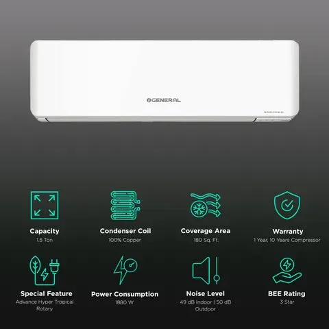 O General 1.5 Ton 3 Star ASGG18CPAB-B Inverter Split AC | Free Standard Installation