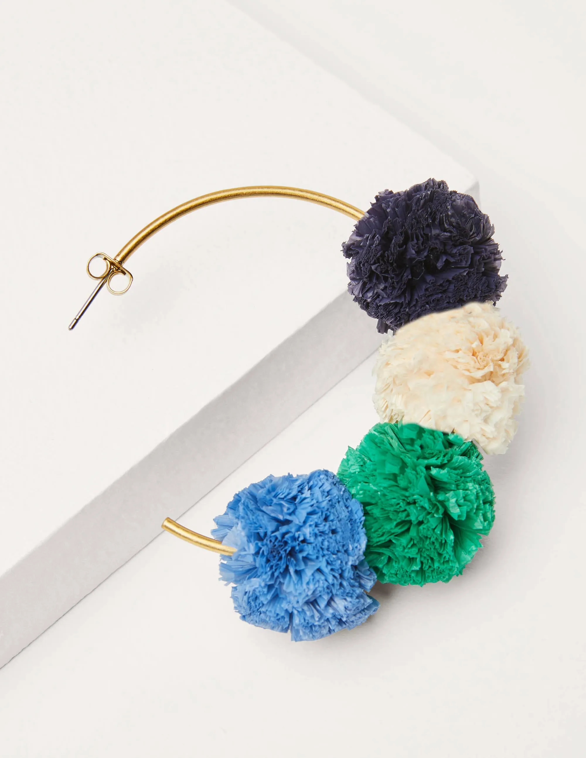 Raffia Pompom Hoops-Blue Multi
