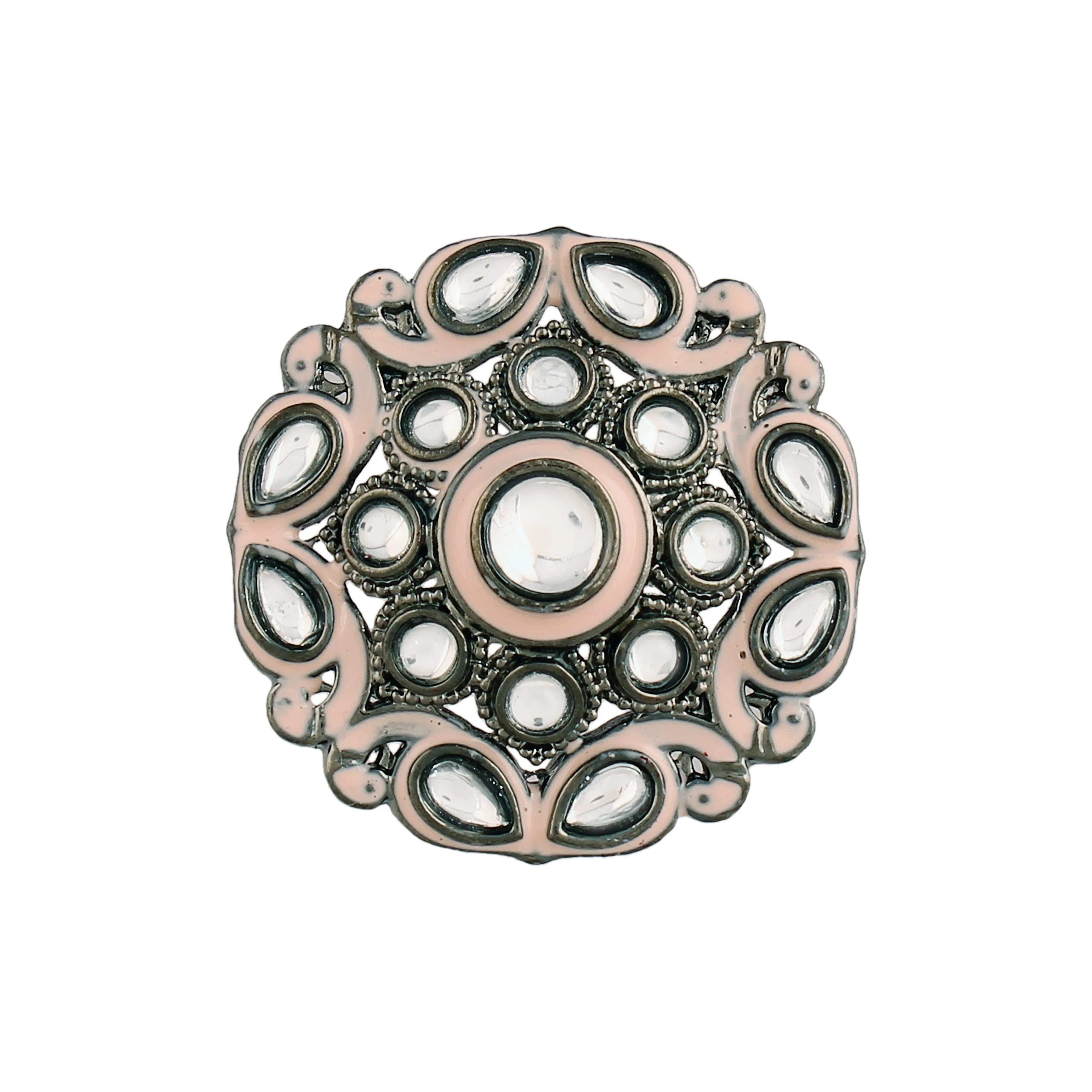Silver Oxidized Kundan Studded Meenakari Work Adjustable Finger Ring for Women