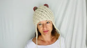 Wool Pompom Hat with Ear Flaps.